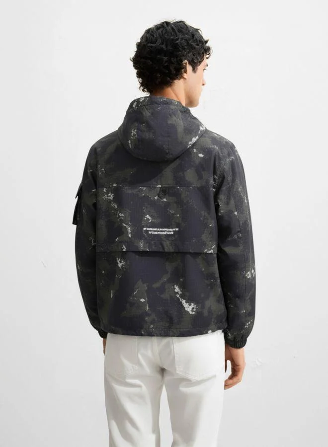 The Indian Garage Co Men Regular Fit Printed Hooded Full Sleeves Winter Jacket